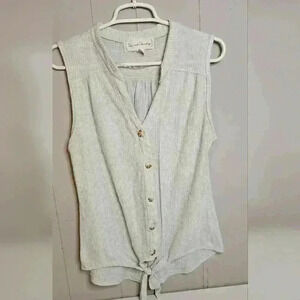 French Laundry Light Mint Green Button Up, Tie Front Blouse Size Large